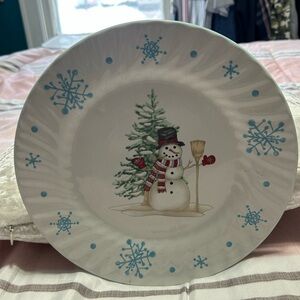 Christmas Village Vintage Festive Snowman Holiday Plate
